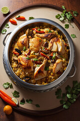 Gourmet chicken biryani with steamed basmati rice generated, 8k