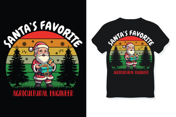 Santa's Favorite Agricultural engineer T Shirt Design Christmas Gifts.