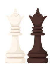 White and black Queen chess figure for table board game vector illustration isolated on white background