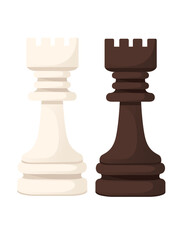 White and black Rook chess figure for table board game vector illustration isolated on white background
