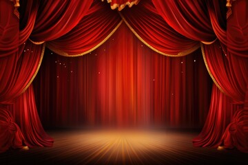 Red and gold theatre curtains cinema stage concert show event background AI generated
