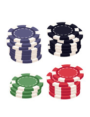 Stack of plastic colored poker chips vector illustration isolated on white background