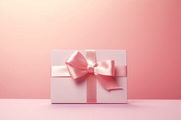 Pink gift card with ribbon on pastel background, minimal design. Generative AI