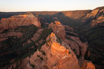 Aerial View of Red Rock Buttes in Sedona, Arizona at Sunset