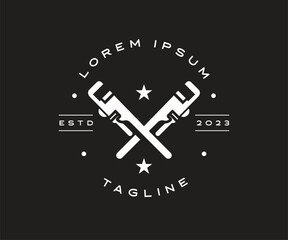 Simple Plumbing logo template with crossed pipe wrenches. Plumbing service emblem.
