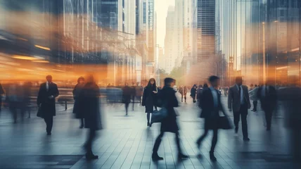 Foto op Plexiglas Group of semi blurred business people walking on busy street in city center © Artofinnovation