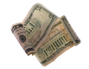 Five dollar flying isolated on white, clipping