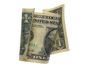 One dollar flying isolated on white, clipping
