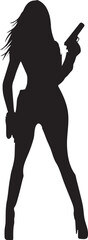 Silhouettes of woman with weapons in their hands. Vector illustration is simple.
