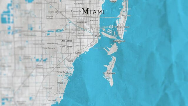 Miami, USA Paper Travel Map, Slider Shot