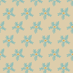 Flowers snowflakes seamless pattern scandinavian style. Vector illustration.