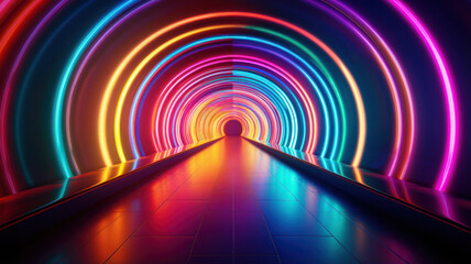 Abstract Infinity Tunnel with Neon Rainbow