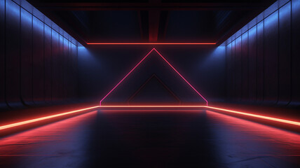 Fototapeta premium 3d rendering of dark abstract sci-fi tunnel, Futuristic spaceship corridor. background banner or header