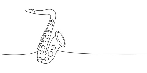 Saxophone one line continuous drawing. Musical instruments continuous one line illustration. Vector minimalist linear illustration.