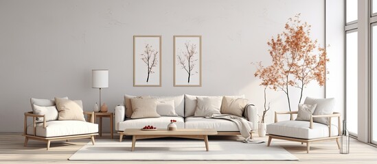 Fototapeta na wymiar Scandinavian style living room interior With copyspace for text