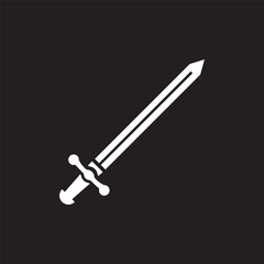 Knight sword icon silhouette isolated on a black background
