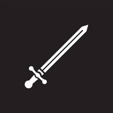 Knight sword icon silhouette isolated on a black background
