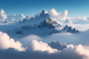 A floating mountain range above the clouds