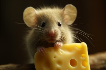 A tiny mouse holding cheese. Generative AI