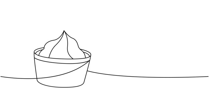 Bowl of vasabi one line continuous drawing. Japanese cuisine, traditional food continuous one line illustration. Vector minimalist linear illustration
