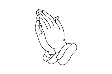 Praying hands line silhouette. Vector minimalist linear illustration. - 658803917