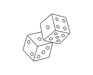 Dice, cubes with random numbers line silhouette. Vector minimalist linear illustration.