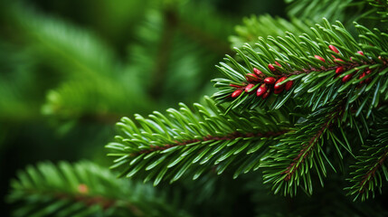 A lush, close-up view of vibrant green pine needles, showcasing the detailed texture and natural pattern