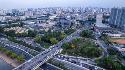 Fototapeta na wymiar Aerial view of Marginal Tiete in the Freguesia Do O. In São Paulo, SP