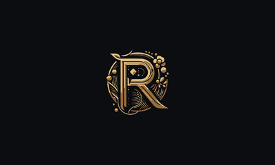 Letter R luxury golden logo vector design