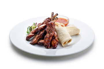 chicken satay with tortillas and dressing