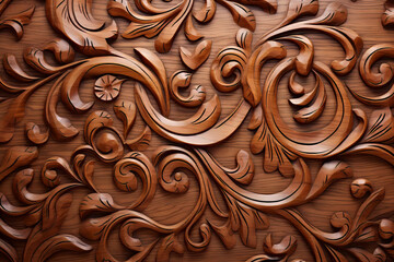 carved floral volute wooden wall texture - obrazy, fototapety, plakaty