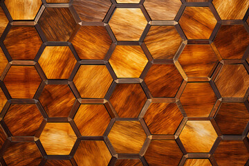 hexagonal tile inlaid wooden wall texture