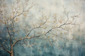 Deurstickers hand painted wallpaper of tree and clouds © Castle Studio