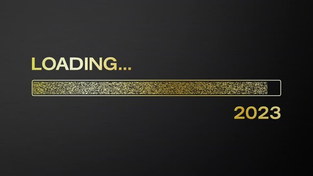 Video animation of loading bar in gold with the message loading 2024 over dark background- new year concept - represents the new year 2024.