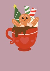 illustration of a ginger bread in a Christmas cup

