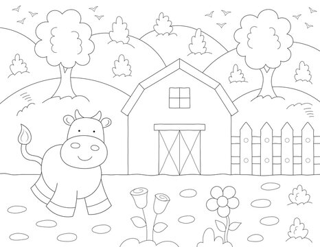 coloring sheet for kids of a cute cow farm animal. you can print it on standard 8.5x11 inch paper