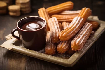Deurstickers image of Spanish churros served with hot chocolate © Jorge Ferreiro