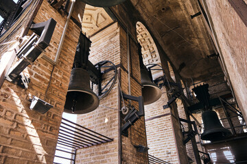 Interior view of the bell tower of the Giralda of Seville in Spain.