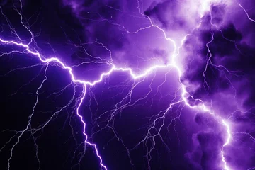 Deurstickers Vivid purple lightning up close. Generative AI © Elowen