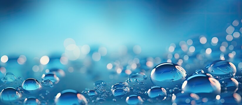 Macroscopic view of levitating blue gas bubbles with defocus bokeh blur in a studio shot represents reviving vitality and cleanliness With copyspace for text