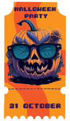halloween pumpkin vector design with entrance ticket design