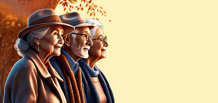 elderly people look into the distance in autumn, thoughts about life, life lived