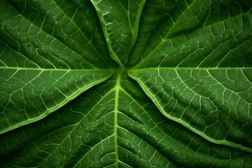 close-up of a patterned green leaf. Generative AI