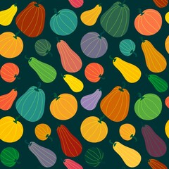 Autumn cartoon harvest season Halloween pumpkins pattern for wrapping paper and fabrics and linens and kitchen