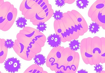 Cartoon retro vegetable harvest seamless Halloween pumpkins pattern for wrapping paper and fabrics and linens