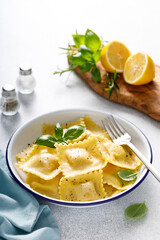 Ravioli with ricotta cheese and fresh basil