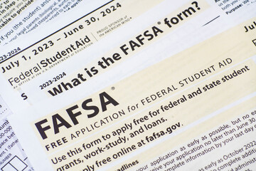 Close up of federal financial aid application - obrazy, fototapety, plakaty