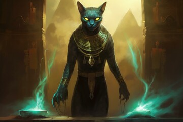 A mystical feline with an Egyptian prophecy skill resembling an extraterrestrial creature. Generative AI