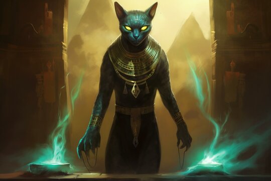 Fototapeta A mystical feline with an Egyptian prophecy skill resembling an extraterrestrial creature. Generative AI