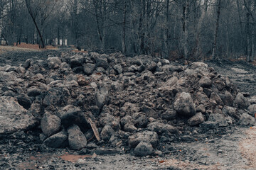 Mud and rock pile in the park